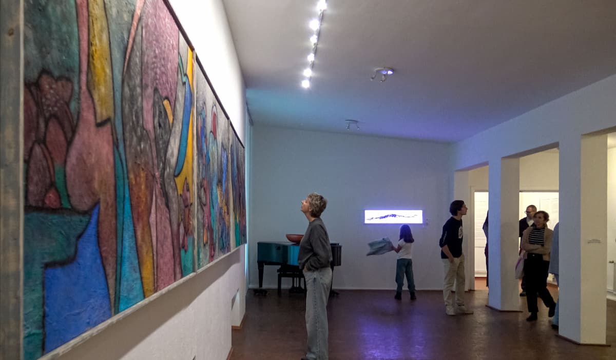 Indoor gallery space with contemporary artworks