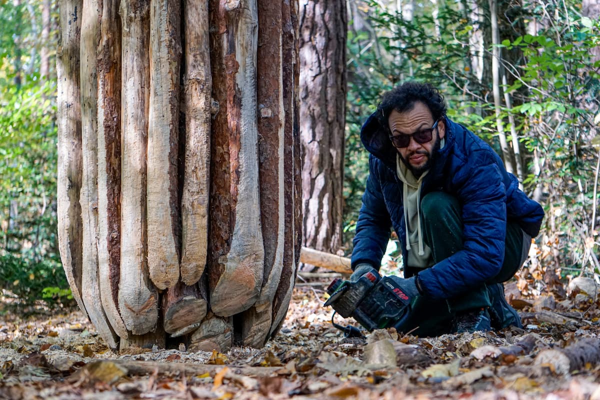 Artist working during the residency