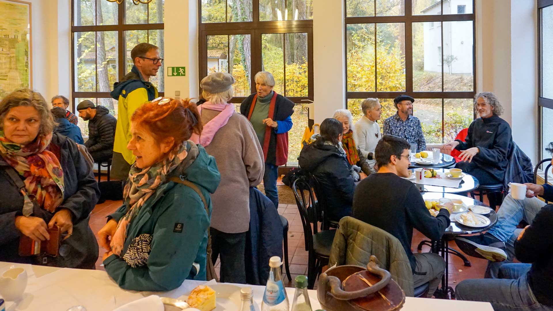 Outdoor seating at Bei Wu Café by the lake